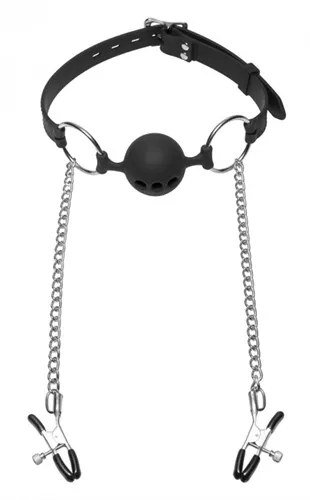 Claire de Lune Lingerie Male Sex Toys Silicone Ball Gag wNipple Clamps