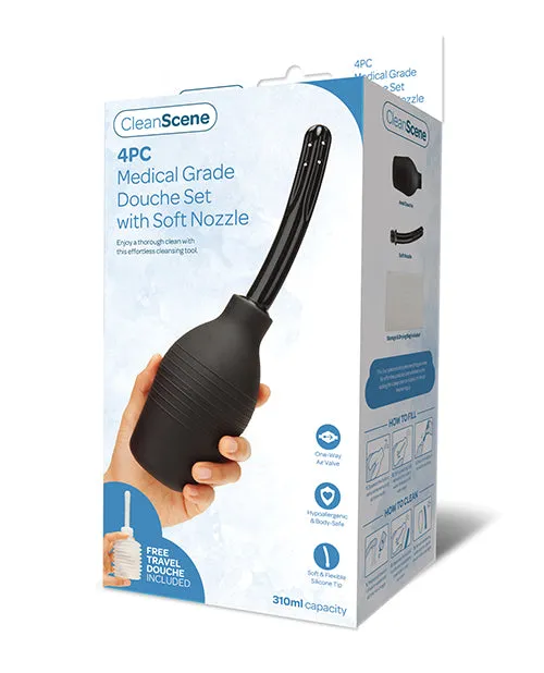 CleanScene Medical Grade Douche Set with Soft Nozzle 4 Piece Black Clean Scene Anal CleanScene Medical Grade Douche Set with Soft Nozzle 4 Piece Black Clean Scene Anal