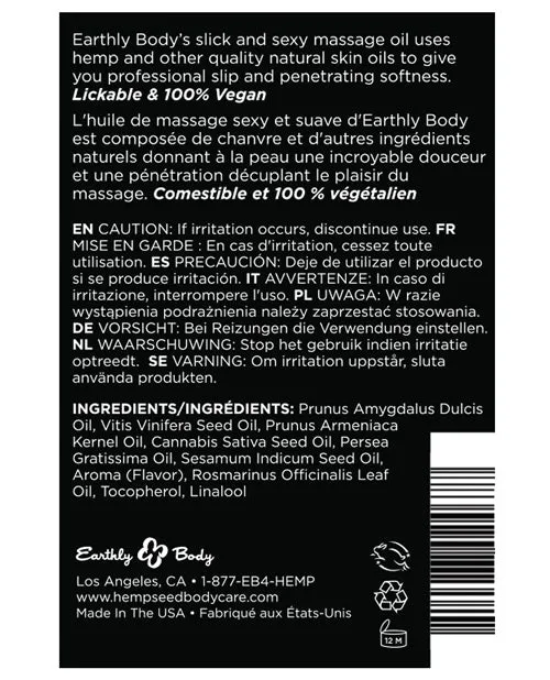 Couples Hemp Seed Body Care Earthly Body Hemp Seed Edible Massage Oil Banana 8oz