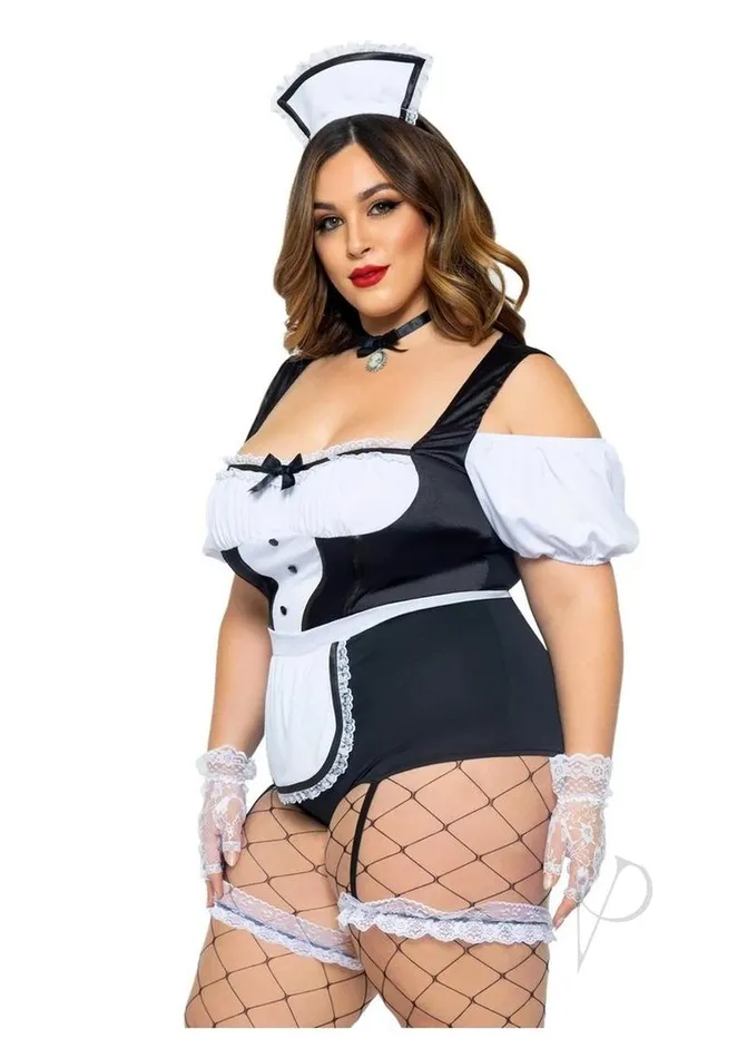 Couples Leg Avenue Leg Avenue Foxy Frenchie Garter Bodysuit with Attached Apron Choker and Hat Headband 3 Piece 3X4X BlackWhite Couples Leg Avenue Leg Avenue Foxy Frenchie Garter Bodysuit with Attached Apron Choker and Hat Headband 3 Piece 3X4X BlackWhite