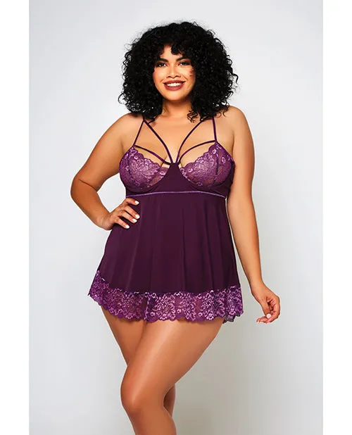 Cross Dye Lace Microfiber Babydoll GString Purple 2X Icollection Lingerie Vibrators