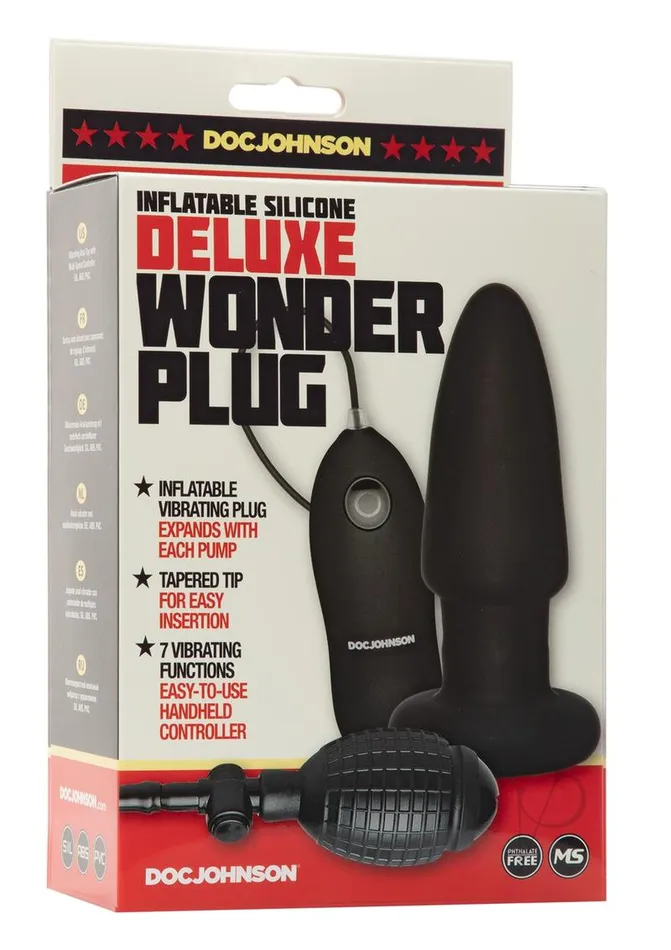 Deluxe Wonder Plug Inflatable Silicone Vibrating Butt Plug with Wired Remote Control Black Doc Johnson Anal Deluxe Wonder Plug Inflatable Silicone Vibrating Butt Plug with Wired Remote Control Black Doc Johnson Anal