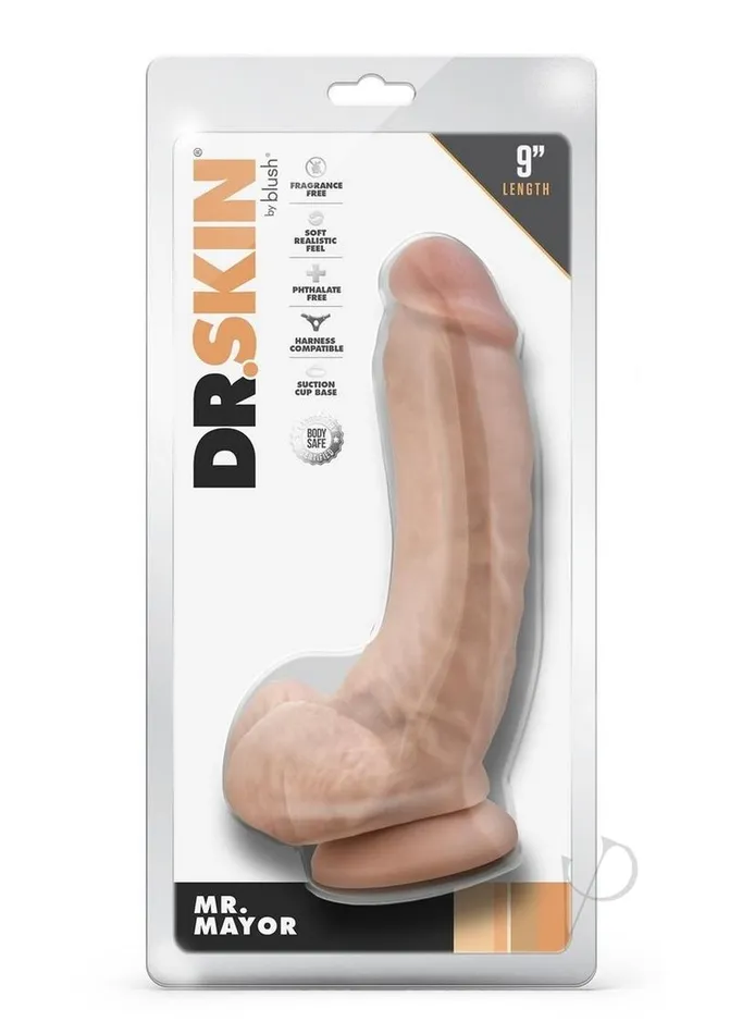 Dildos Dr Skin Dr Skin Silver Collection Mr Mayor Dildo with Balls and Suction Cup 9in Vanilla