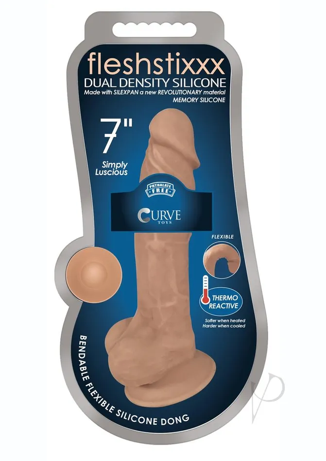 Dildos Flesh Stixxx Fleshstixxx Dual Density Silicone Bendable Dong with Balls 7in Caramel