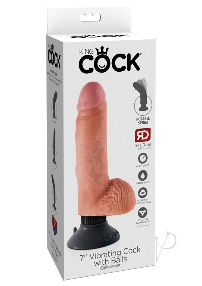 Dildos King Cock King Cock Vibrating Dildo with Balls 7in Vanilla