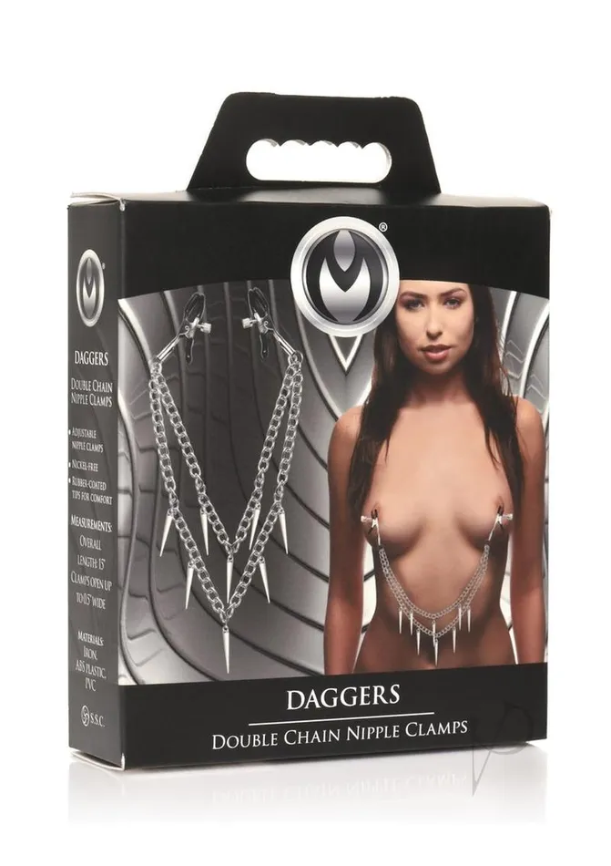 Dildos Master Series Master Series Daggers Double Chain Nipple Clamps Silver Dildos Master Series Master Series Daggers Double Chain Nipple Clamps Silver