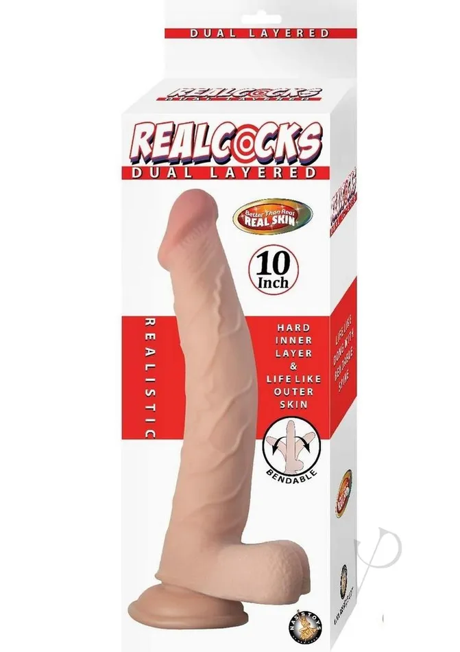 Dildos Realcocks Dual Layered Bendable Dildo 10in Vanilla Realcocks