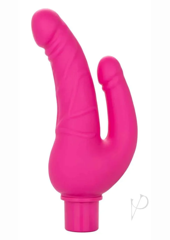 Dildos Studs Rechargeable Power Stud Over and Under Silicone Vibrating Double Dong Pink