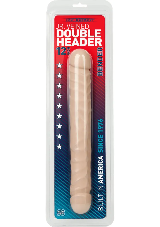 Doc Johnson Dildos Jr Veined Double Header Bender Dildo 12in Vanilla