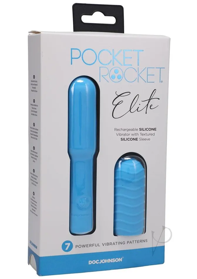 Doc Johnson Pocket Rocket Elite Silicone Rechargeable Mini Vibrator With Removable Sleeve Sky Blue Female Sex Toys Doc Johnson Pocket Rocket Elite Silicone Rechargeable Mini Vibrator With Removable Sleeve Sky Blue Female Sex Toys