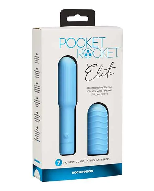 Doc Johnson Pocket Rocket Elite Silicone Rechargeable Mini Vibrator With Removable Sleeve Sky Blue Female Sex Toys Doc Johnson Pocket Rocket Elite Silicone Rechargeable Mini Vibrator With Removable Sleeve Sky Blue Female Sex Toys