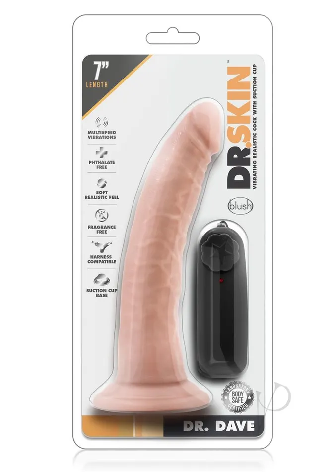 Dr Skin Female Sex Toys Dr Skin Silver Collection Dr Dave Vibrating Dildo with Suction Cup and Wired Remote Control 7in Vanilla Dr Skin Female Sex Toys Dr Skin Silver Collection Dr Dave Vibrating Dildo with Suction Cup and Wired Remote Control 7in Vanilla