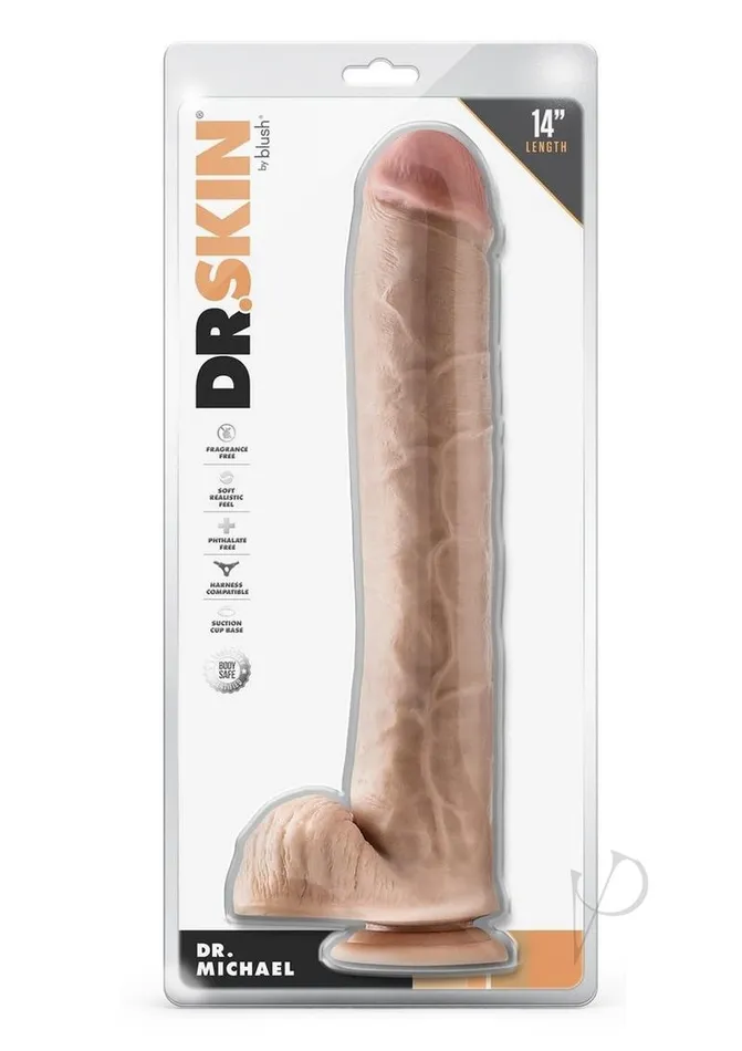 Dr Skin Silver Collection Dr Michael Dildo with Balls and Suction Cup 14in Vanilla Dr Skin Dildos
