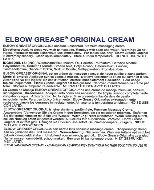 Elbow Grease Original Oil Cream Lubricant 9oz Elbow Grease Lubricants Sexual Health Wellbeing Elbow Grease Original Oil Cream Lubricant 9oz Elbow Grease Lubricants Sexual Health Wellbeing