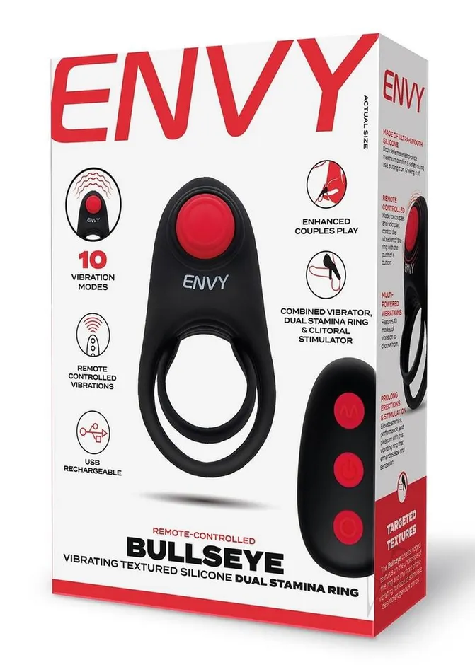 Envy Toys Female Sex Toys Envy Toys Bullseye Vibrating Rechargeable Silicone Dual Stamina Ring with Remote Control Black Envy Toys Female Sex Toys Envy Toys Bullseye Vibrating Rechargeable Silicone Dual Stamina Ring with Remote Control Black