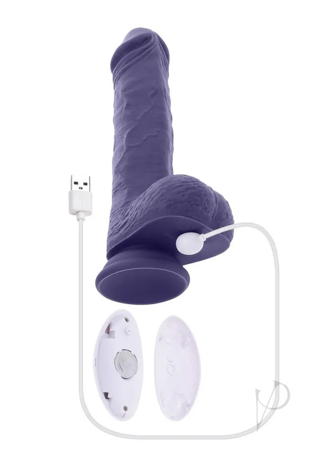 Evolved Female Sex Toys Pleasure Rider Rechargeable Silicone Thrusting Vibrating Dildo with Remote Control Purple