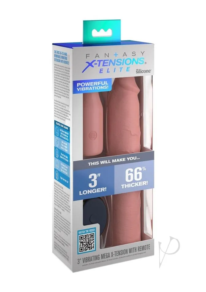 Fantasy XTensions Elite Silicone Vibrating 9in Sleeve with 3in Plug and Remote Control Vanilla Fantasy X Tensions Male Sex Toys Fantasy XTensions Elite Silicone Vibrating 9in Sleeve with 3in Plug and Remote Control Vanilla Fantasy X Tensions Male Sex Toys