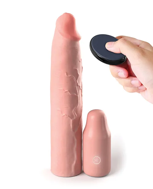 Fantasy XTensions Elite Silicone Vibrating 9in Sleeve with 3in Plug and Remote Control Vanilla Fantasy X Tensions Male Sex Toys