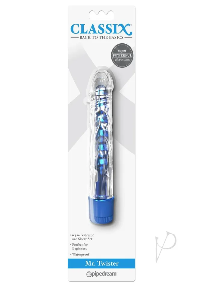 Female Sex Toys Classix Classix Mr Twister Vibrator with Sleeve Set Blue