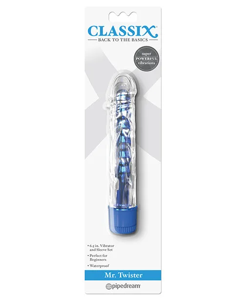 Female Sex Toys Classix Classix Mr Twister Vibrator with Sleeve Set Blue