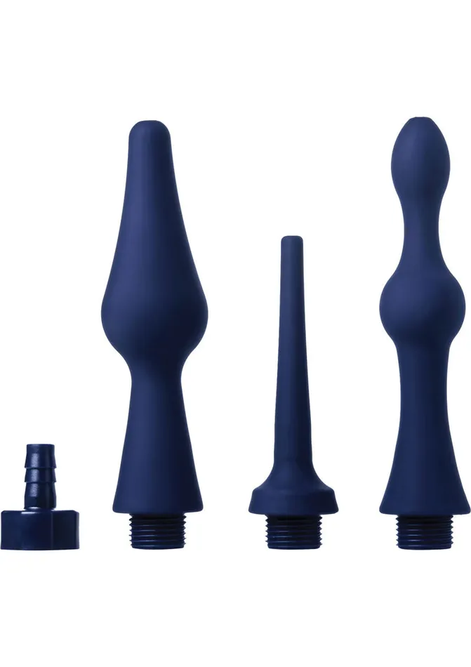 Female Sex Toys CleanStream Universal 3 Piece Silicone Enema Attachment Set Blue Cleanstream