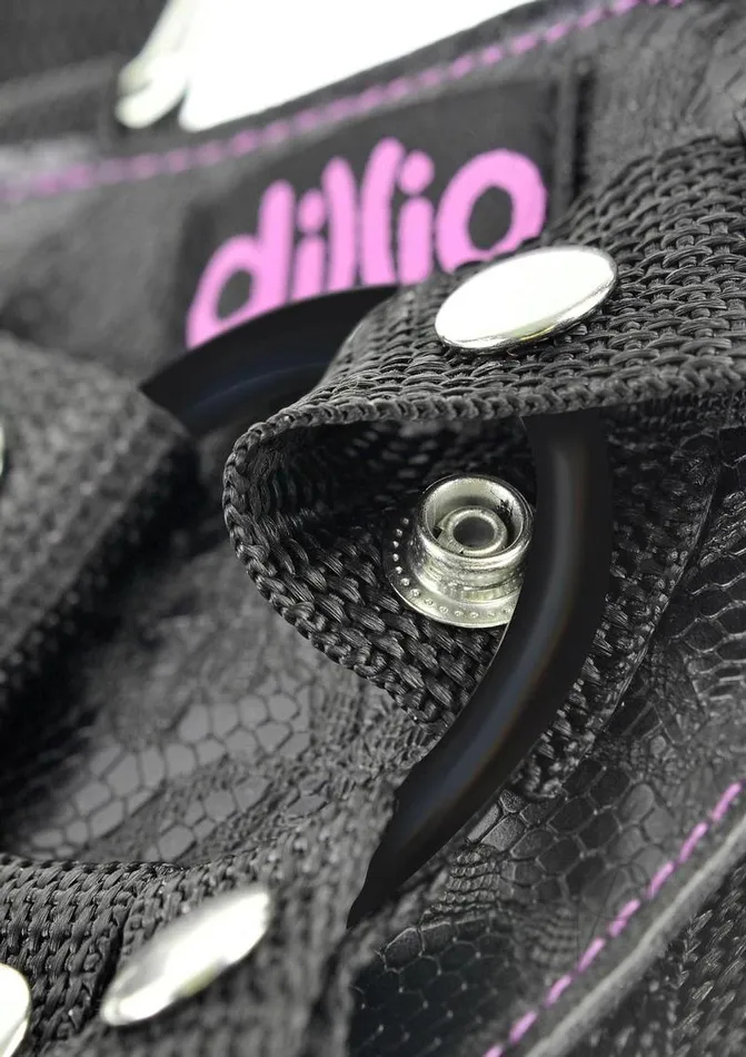 Female Sex Toys Dillio Dillio StrapOn Suspender Harness Set Black with Silicone Dildo 6in Pink