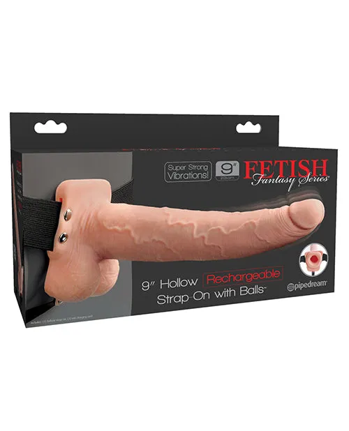 Female Sex Toys Fetish Fantasy Series Hollow Rechargeable StrapOn Dildo with Balls and Harness 9in Vanilla Fetish Fantasy Series
