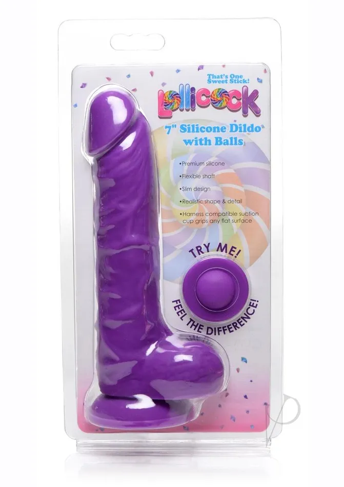 Female Sex Toys Lollicock Lollicock Silicone Dildo with Balls 7in Grape