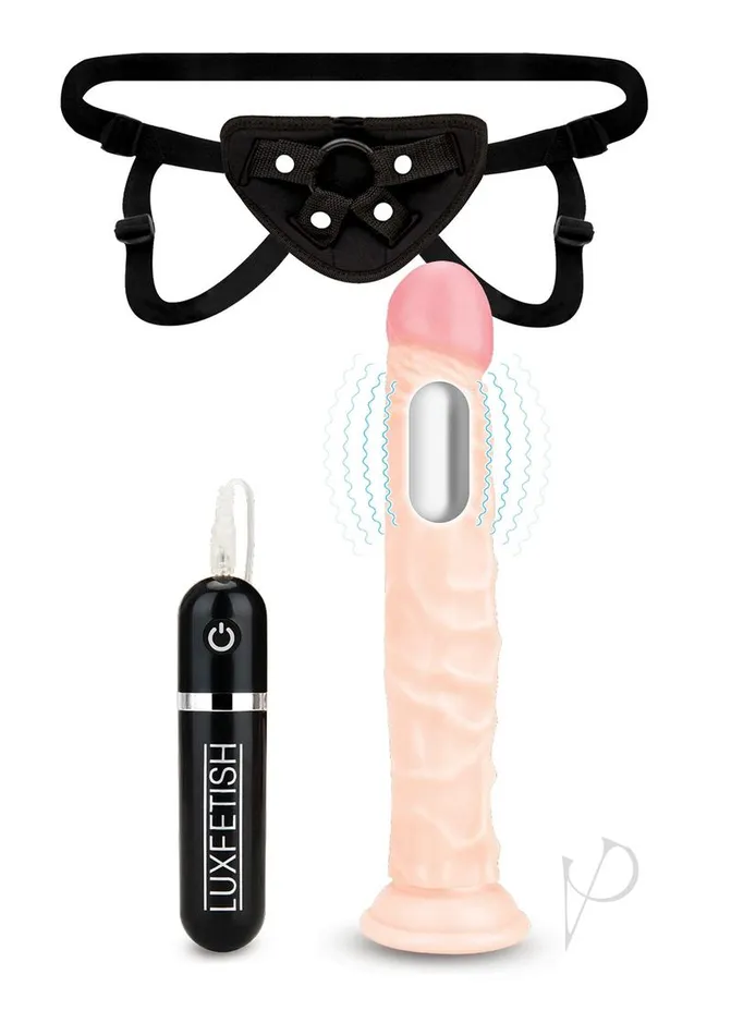 Female Sex Toys Lux Fetish Lux Fetish Realistic Vibrating Dildo with Harness Remote Control 85in Vanilla