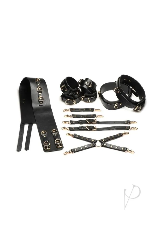 Female Sex Toys Master Series Master Series Tied Temptress Thigh Harness with Hog Tie Connector BlackGold