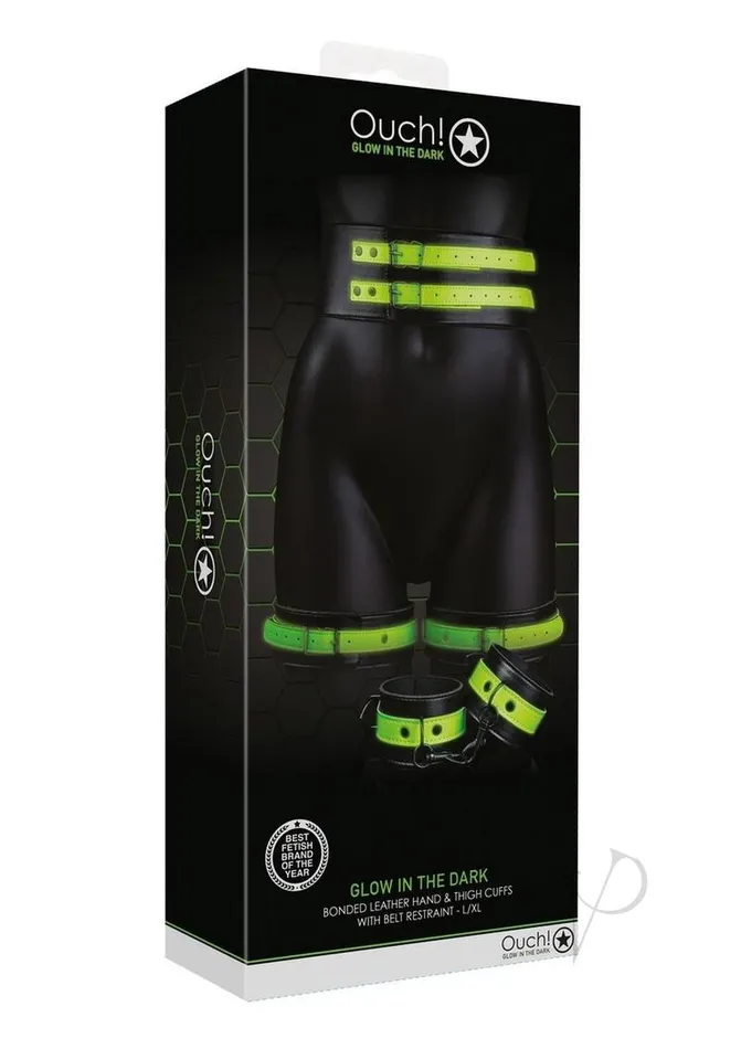 Female Sex Toys Ouch Ouch Thigh Cuffs with Belt and Handcuffs Glow in the Dark LargeXLarge Green Female Sex Toys Ouch Ouch Thigh Cuffs with Belt and Handcuffs Glow in the Dark LargeXLarge Green