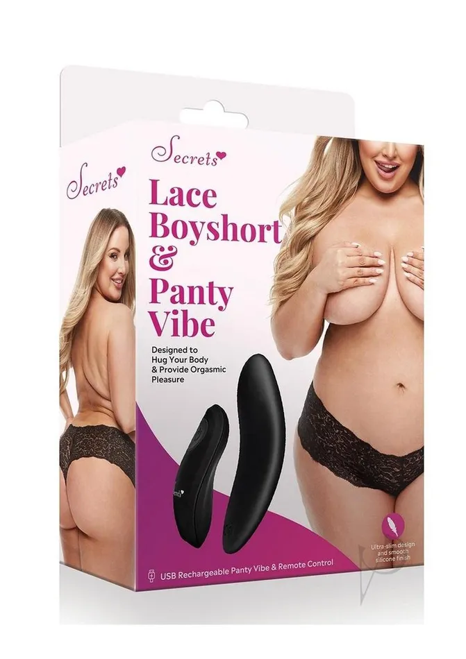 Female Sex Toys Secrets Secrets Lace Boyshort and Rechargeable Panty Vibe with Remote Control QS Black Female Sex Toys Secrets Secrets Lace Boyshort and Rechargeable Panty Vibe with Remote Control QS Black