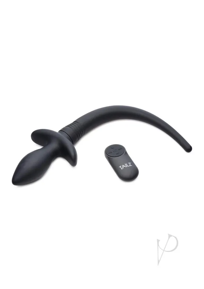 Female Sex Toys Tailz Tailz Waggerz Moving and Vibrating Silicone Rechargeable Puppy Tail with Remote Control Black
