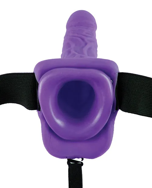 Fetish Fantasy Series Female Sex Toys Fetish Fantasy Series Vibrating Hollow StrapOn Dildo with Balls and Harness with Wired Remote Control 7in Purple