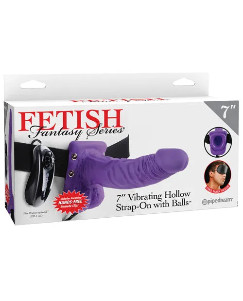 Fetish Fantasy Series Female Sex Toys Fetish Fantasy Series Vibrating Hollow StrapOn Dildo with Balls and Harness with Wired Remote Control 7in Purple
