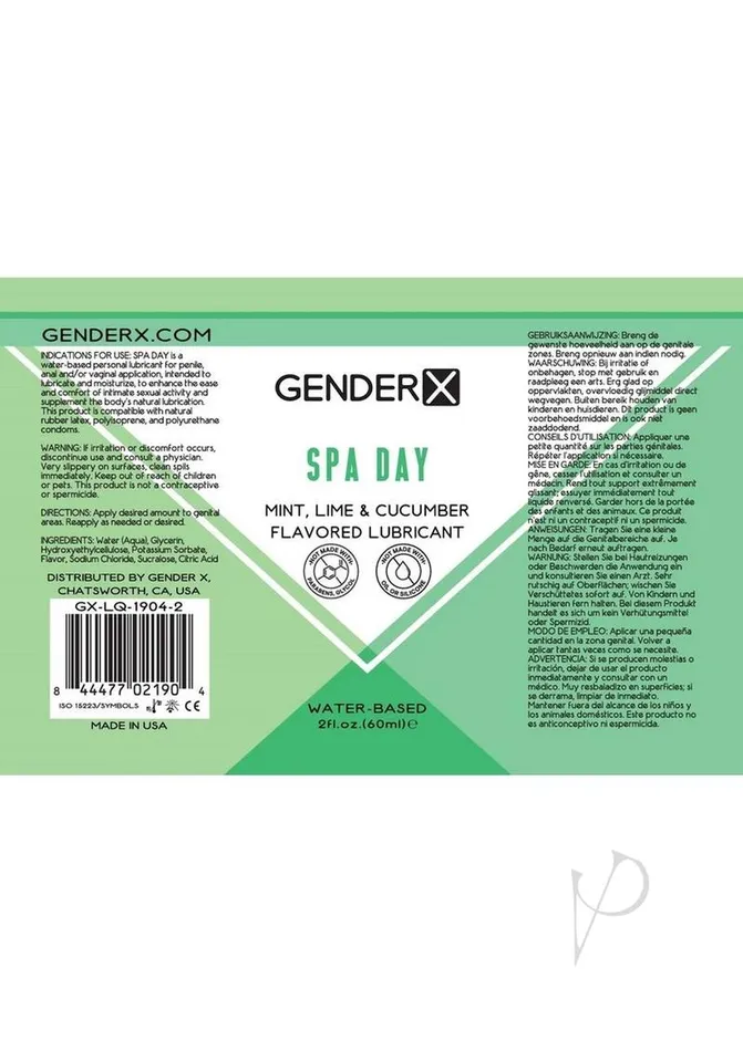Gender X Gender x Spa Day Water Based Flavored Lubricant 2oz Mint Anal