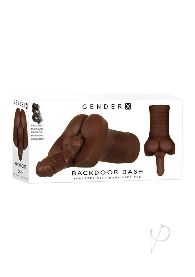 Gender X Male Sex Toys Gender X Backdoor Bash Stroker with Vibrating Cock Ring Chocolate