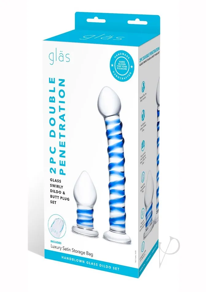 Glas Dildos Glas Swirly Dildo and Buttplug Set 2 piece ClearBlue