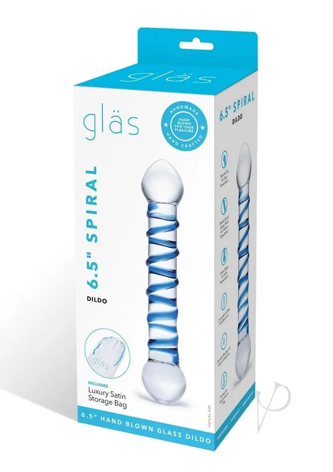 Glass Spiral Glass Textured Dildo 65in ClearBlue Glas Dildos