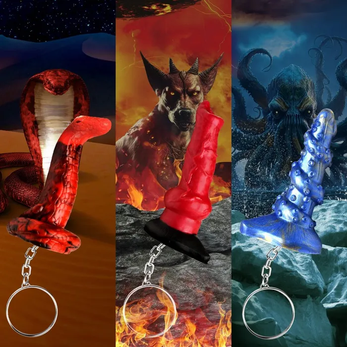 HellHound Lord Kraken King Cobra Silicone Keychain Set Creature Cocks Female Sex Toys HellHound Lord Kraken King Cobra Silicone Keychain Set Creature Cocks Female Sex Toys