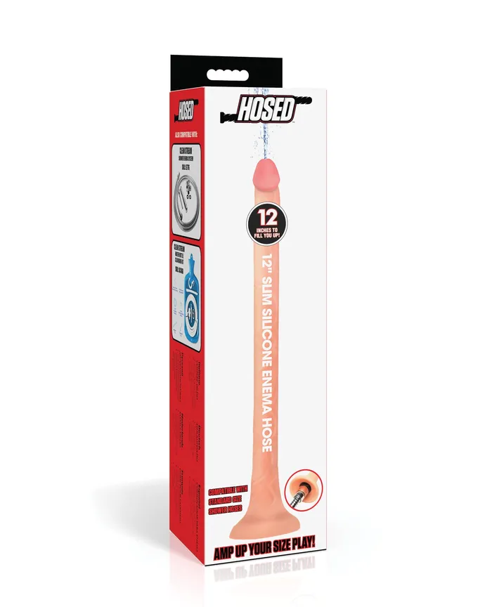 Hosed Slim Silicone Enema Hose 12in Vanilla Hosed Dildos