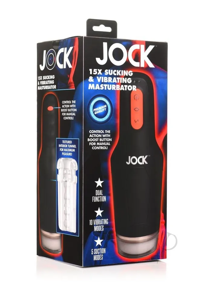 JOCK 15X Sucking and Vibrating Rechargeable Masturbator Black Jock Male Sex Toys