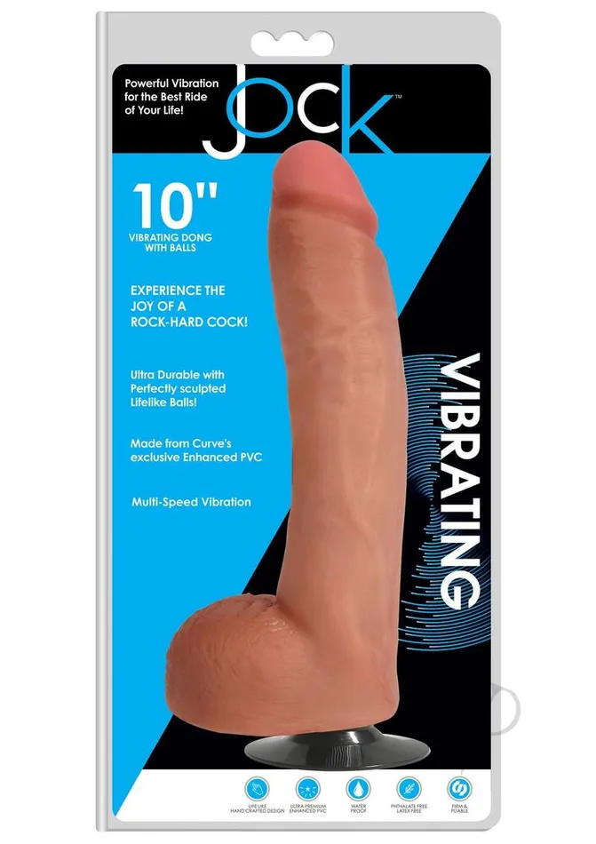 Jock Female Sex Toys JOCK Vibrating Dildo with Balls 10in Vanilla