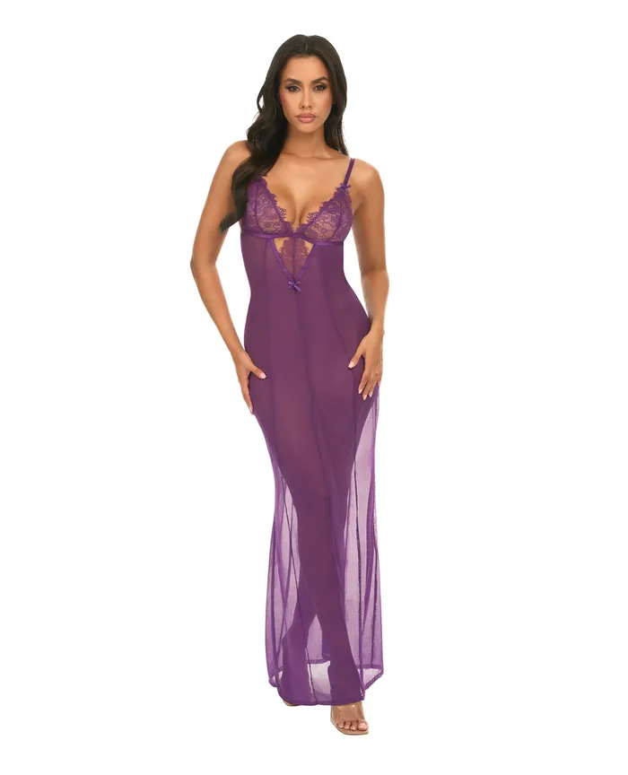 Katana Mesh Eyelash Lace Gown Purple LXL Oh La La Cheri Vibrators