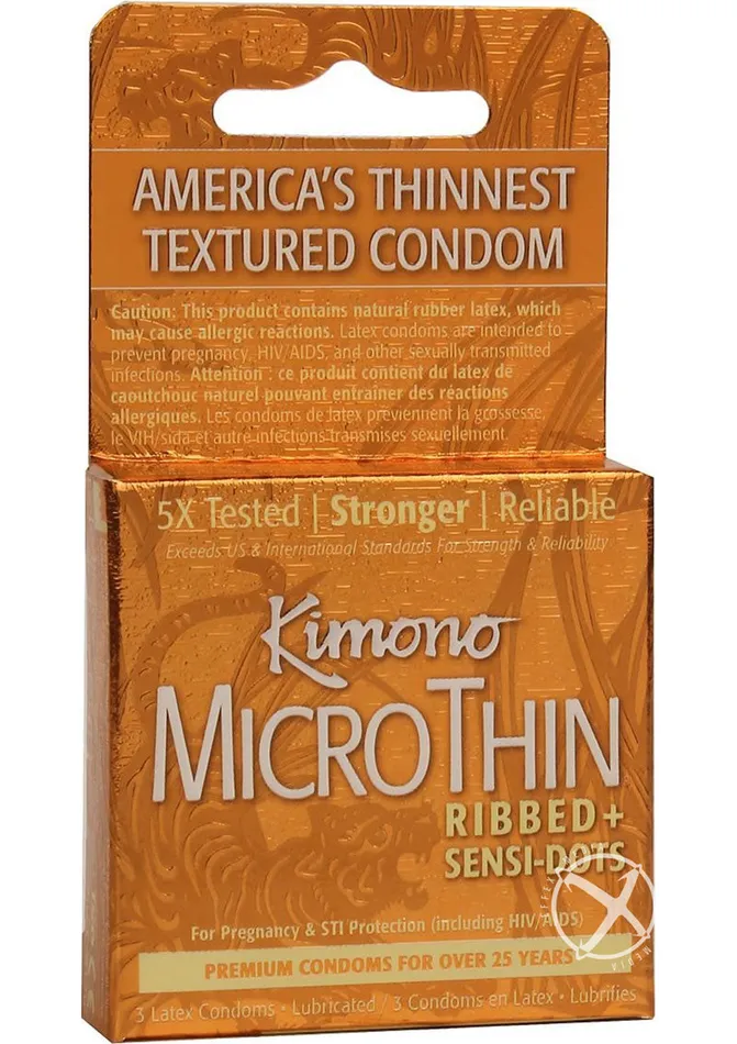 Kimono Kimono MicroThin Condoms Ribbed Plus Sensi Dots 3 Pack Male Sex Toys