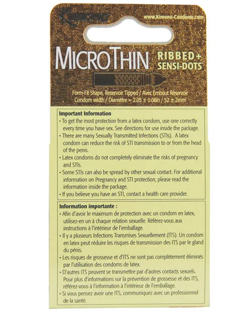 Kimono Kimono MicroThin Condoms Ribbed Plus Sensi Dots 3 Pack Male Sex Toys