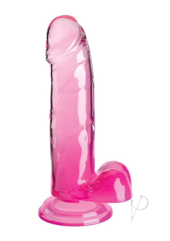 King Cock Clear Dildo with Balls 7in Pink King Cock Dildos