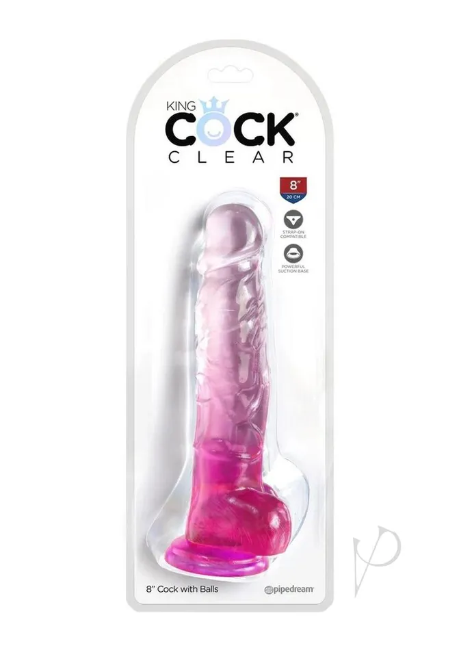 King Cock Dildos King Cock Clear Dildo with Balls 8in Pink