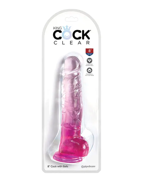 King Cock Dildos King Cock Clear Dildo with Balls 8in Pink