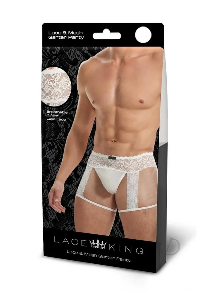Lace King Mens Lace and Mesh Garter Panty LXL White Lace King Female Sex Toys Lace King Mens Lace and Mesh Garter Panty LXL White Lace King Female Sex Toys